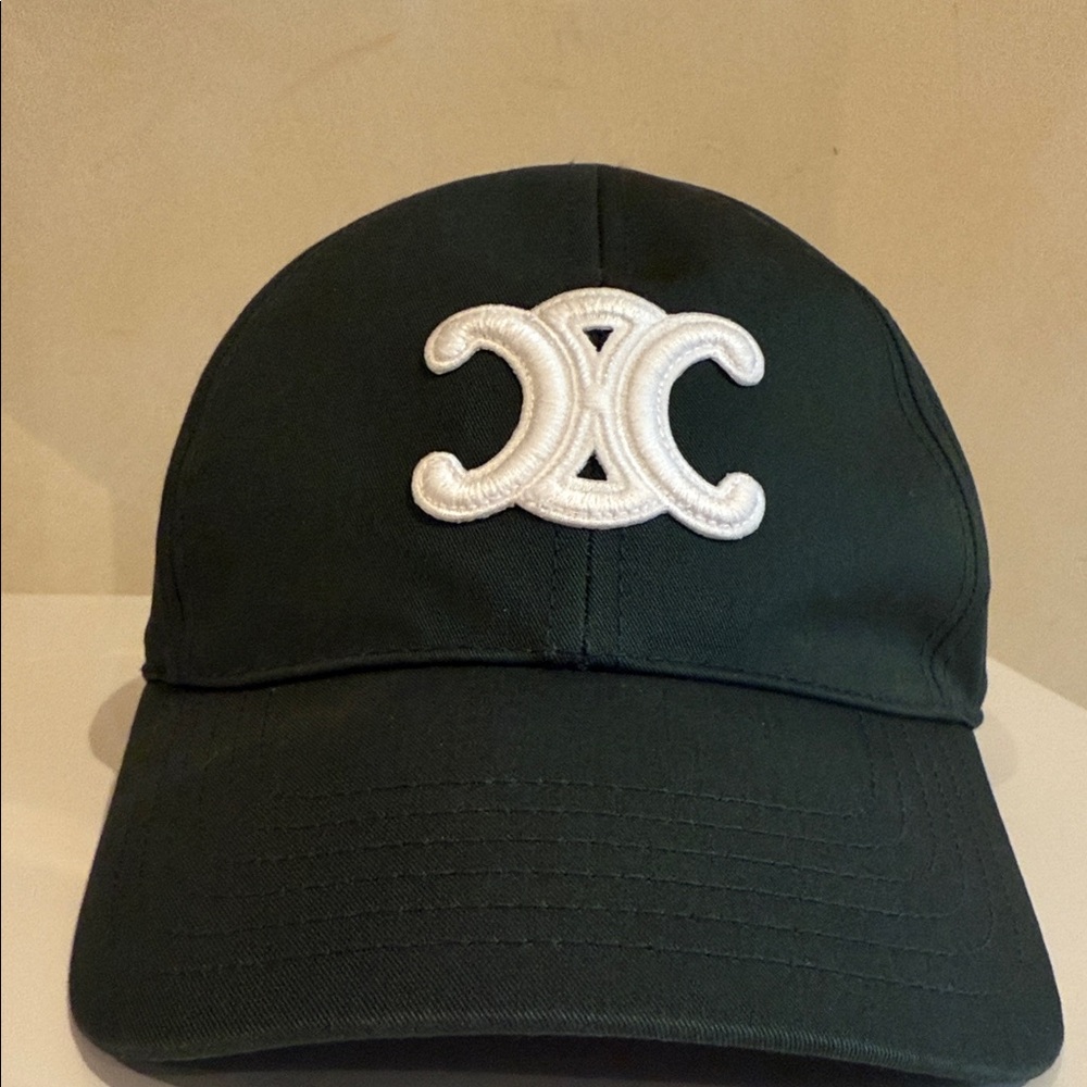 Celine Dark Green Hat with White Logo Trim
